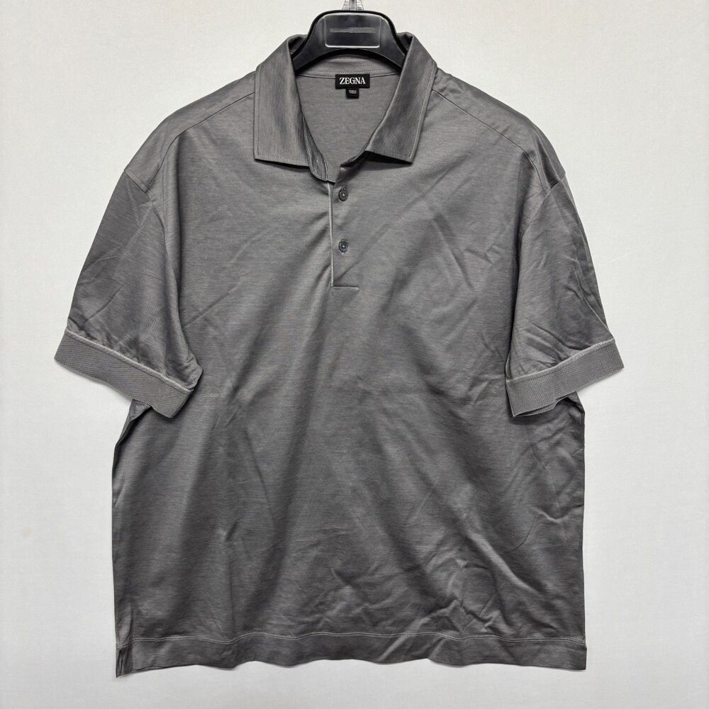 Ermenegildo Zegna Men Short Sleeve Polo Shirt Size 3XL 58R Gray Cotton C131 -29